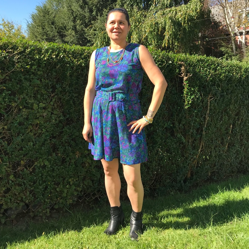 Vintage Jewel Tone Floral Dress